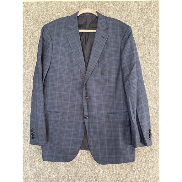 Ermenegildo Zenga Men's Wool SIlk Blend Blazer- Blue and Black Plaid Blazer- 58L